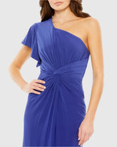 Blue One Shoulder Midi Length Jersey Dress